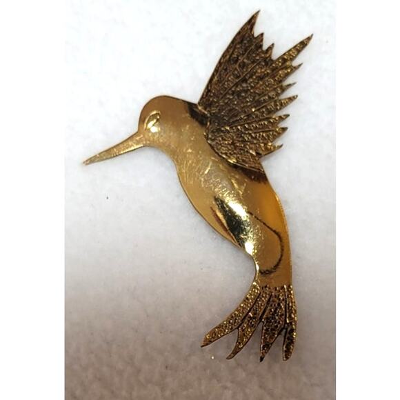 Vintage Hummingbird Brass Goldtone Metal Brooch Pin Artisan NuGold Hand Cut MCM - Picture 3 of 6